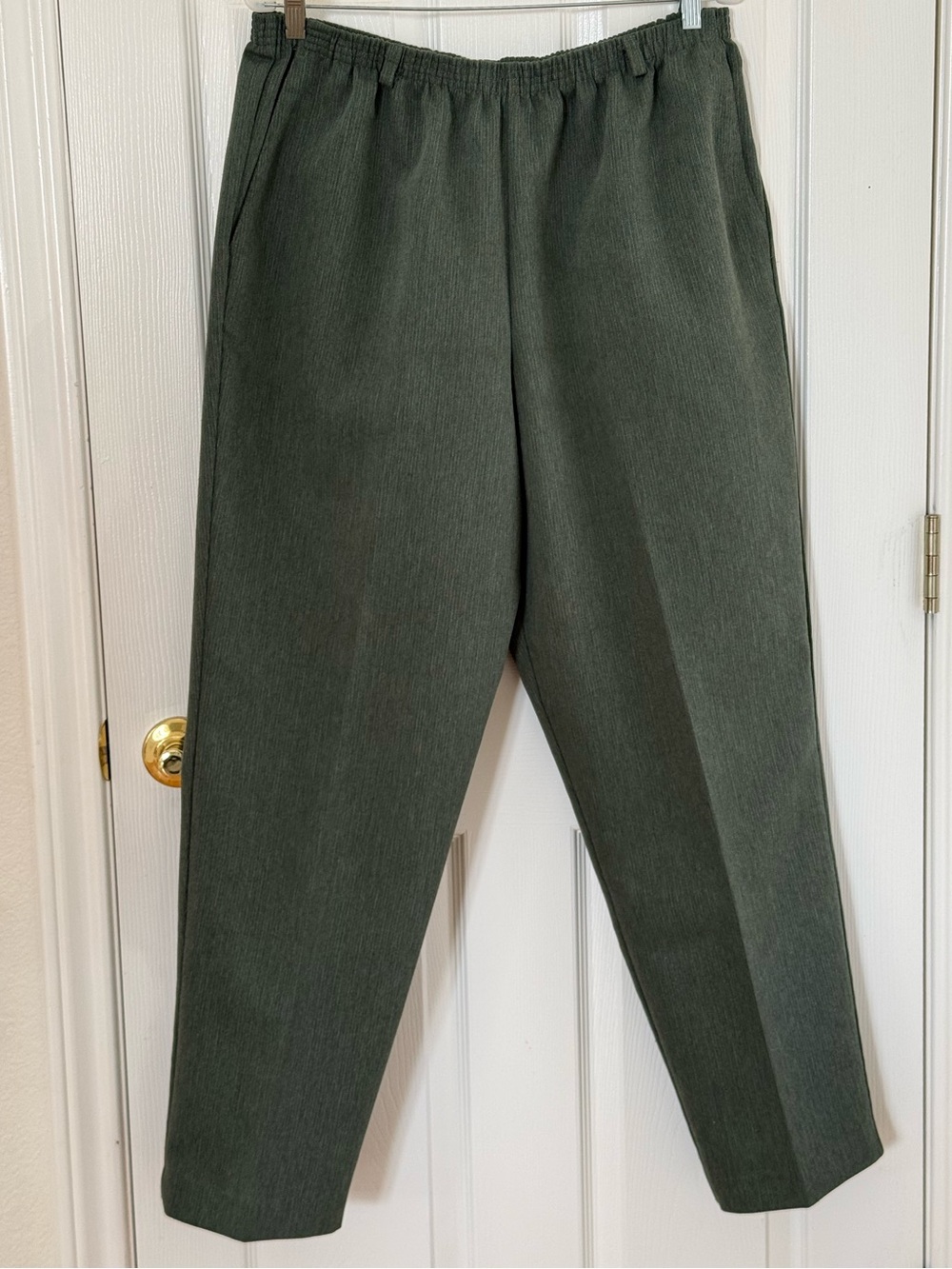 Alfred Dunner Dark Olive Green Textured Women's Elastic Waist Trousers